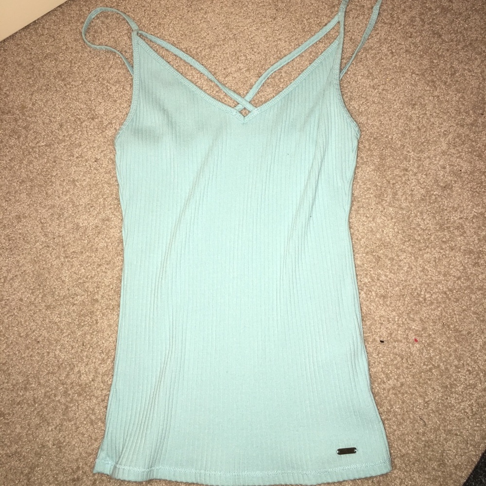 Hollister Tiffany Blue Ribbed Cross front tank top